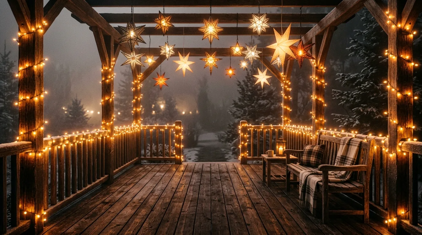 Use a wreath or centerpiece as a smaller lighting focal point inspiration for a holiday lit home.